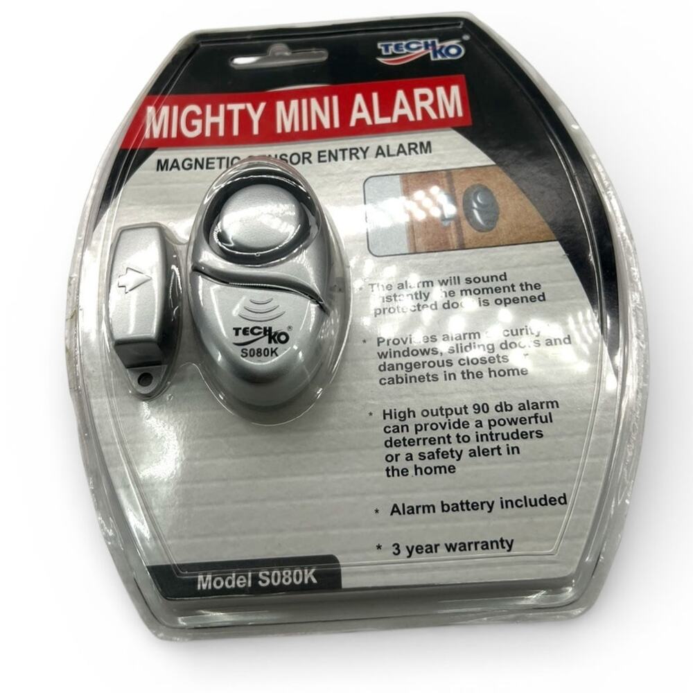 New- Techko Mighty Mini Alarm (Model S080K) travel door window security